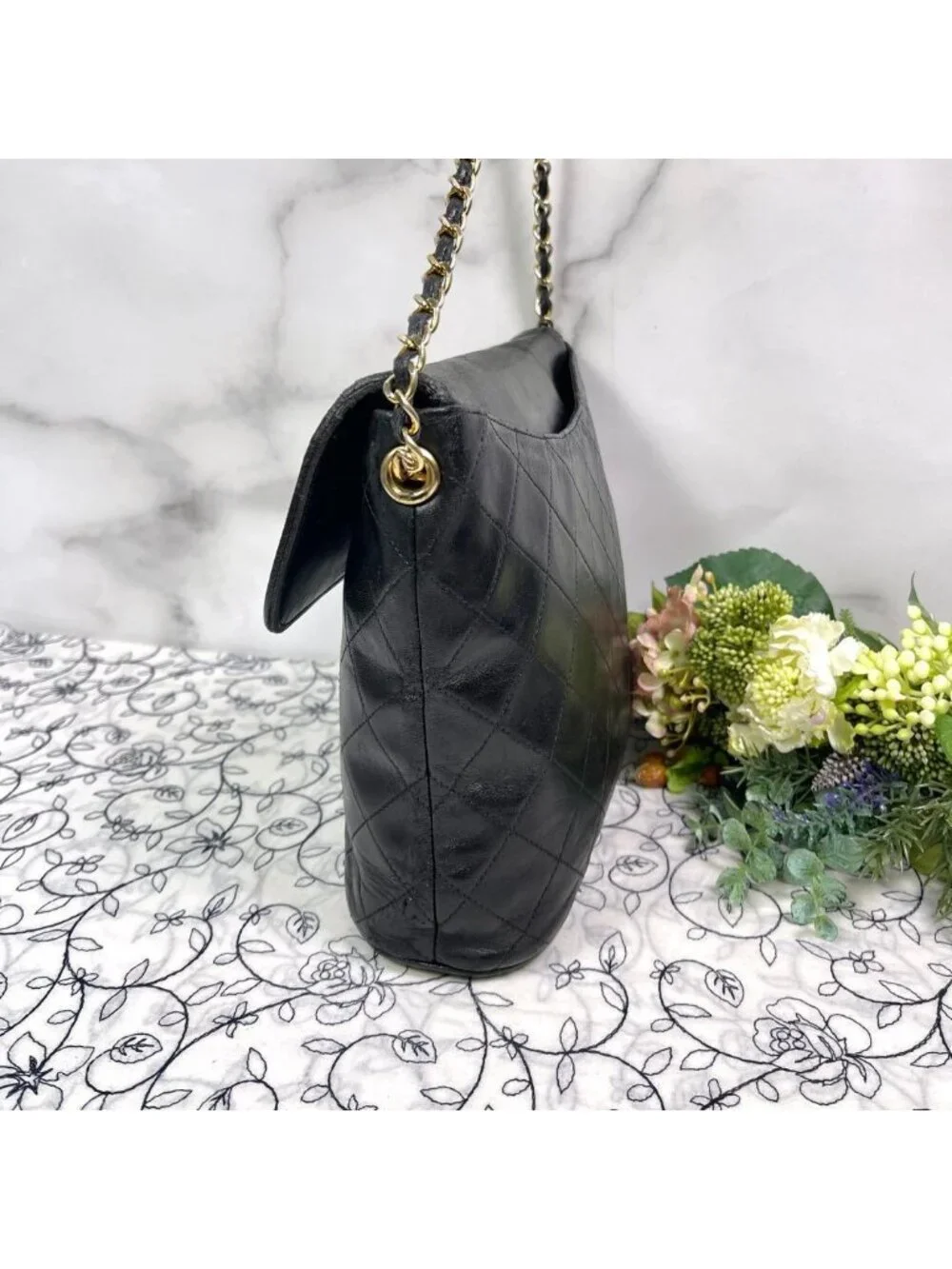 Chanel Vintage Quilted CC Logo Fringe Black